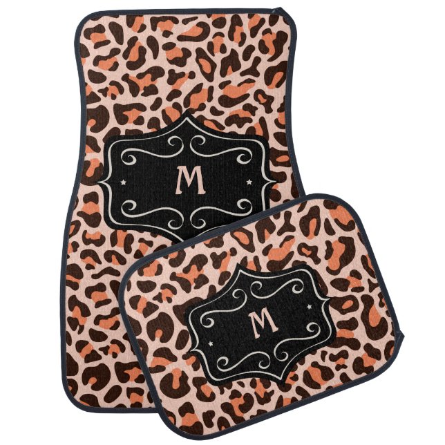 Stylish Monogram Leopard Print Peach Car Floor Mat (Set)