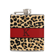 Stylish Monogram Leopard Print & Red Custom Flask Stylish Monogram Leopard Print & Red Custom Flask