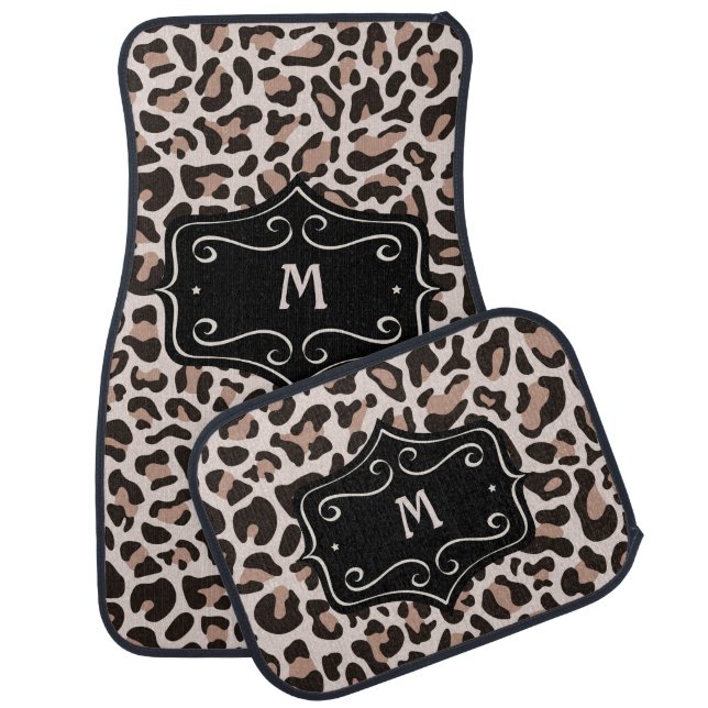 Stylish Monogram Leopard Print Rose Gold Car Floor Mat (Set)