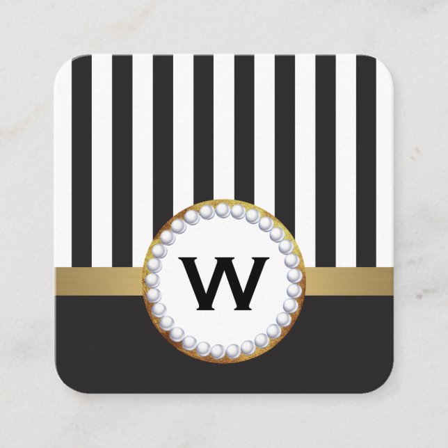 Stylish Monogram Luxe Vertical Stripes Square Business Card (Front)