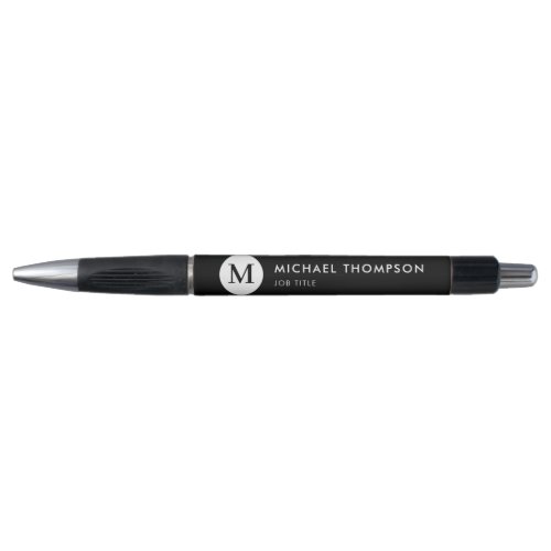 Stylish Monogram Modern Black White Job Title Pen