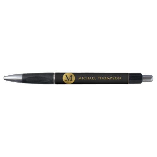 Stylish Monogram Modern Elegant Black Gold Pen
