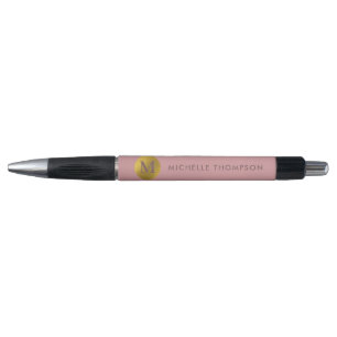 Stylish Monogram Modern Elegant Blush Pink Gold Pen