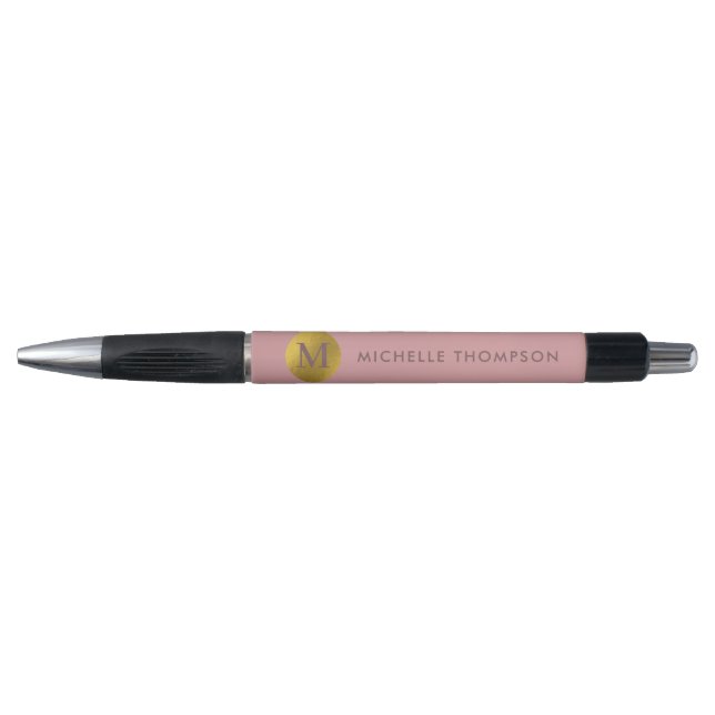 Stylish Monogram Modern Elegant Blush Pink Gold Pen (Front)