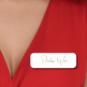 Stylish Monogram Modern Minimal White Gold Script  Name Tag