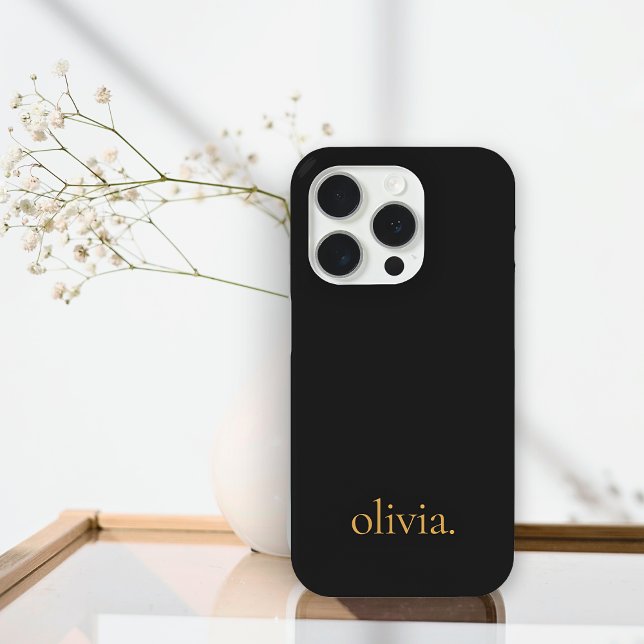 Stylish Monogram Modern Minimalist Black Gold Case-Mate iPhone Case (Creator Uploaded)