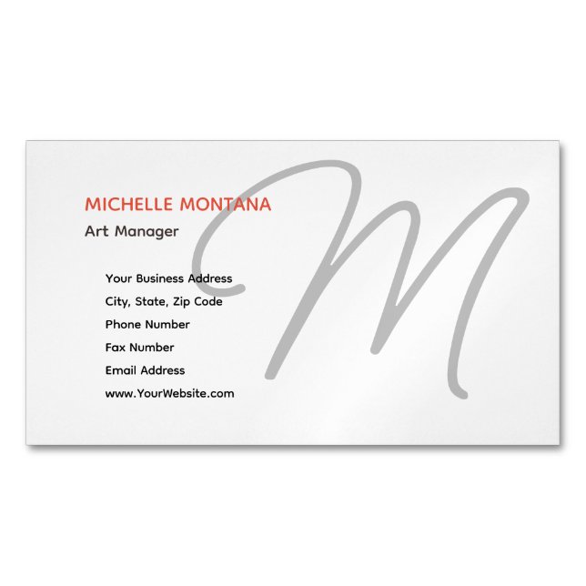 Stylish Monogram Modern Minimalist Plain Business Card Magnet (Front)