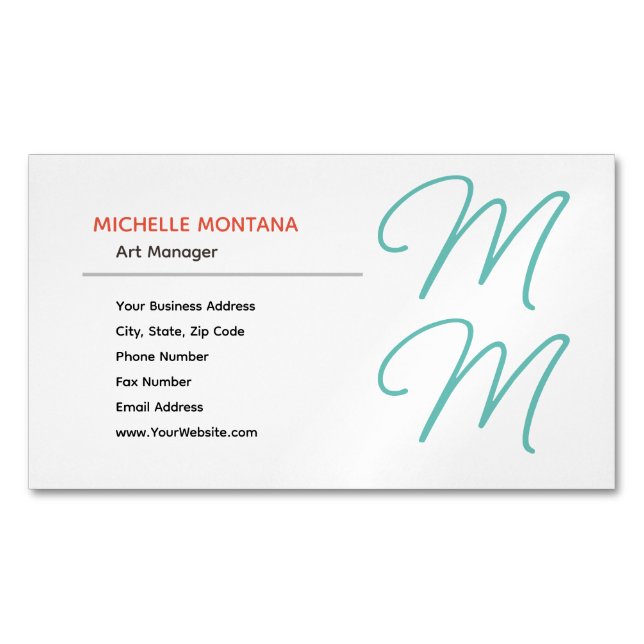 Stylish Monogram Modern Minimalist Plain Business Card Magnet (Front)