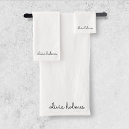 Stylish Monogram | Modern Minimalist White Script Bath Towel Set