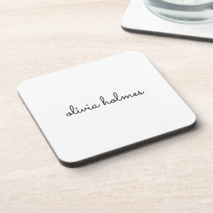 Stylish Monogram   Modern Minimalist White Script Beverage Coaster