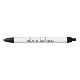 Stylish Monogram | Modern Minimalist White Script Black Ink Pen