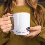 Stylish Monogram | Modern Minimalist White Script Coffee Mug<br><div class="desc">A simple stylish custom monogram design in an informal casual handwritten script typography in striking monochrome black and white. The monogram can easily be personalized to make a design as unique as you are! The perfect trendy bespoke gift or accessory for any occasion.</div>