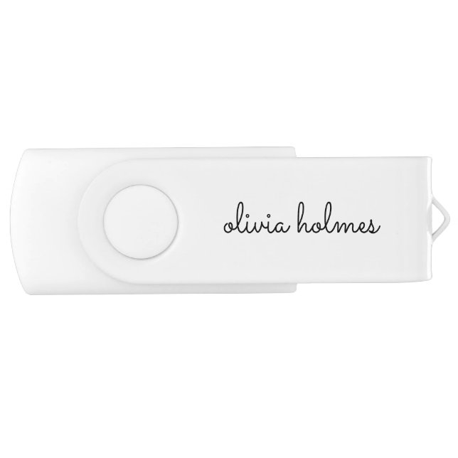 Stylish Monogram | Modern Minimalist White Script Flash Drive (Front)