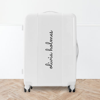 Stylish Monogram | Modern Minimalist White Script Luggage by GuavaDesign at Zazzle