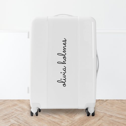 Stylish Monogram  Modern Minimalist White Script Luggage