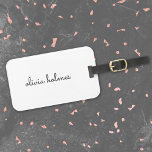 Stylish Monogram | Modern Minimalist White Script Luggage Tag<br><div class="desc">A simple stylish custom monogram design in an informal casual handwritten script typography in striking monochrome black and white. The monogram can easily be personalized to make a design as unique as you are! The perfect trendy bespoke gift or accessory for any occasion.</div>