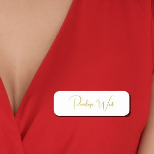 Stylish Monogram Modern Minimalist White Script Name Tag