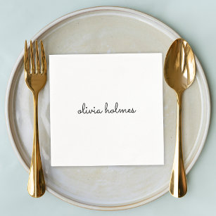 Stylish Monogram   Modern Minimalist White Script Napkins