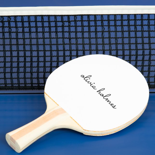 Stylish Monogram | Modern Minimalist White Script Ping Pong Paddle (Insitu)