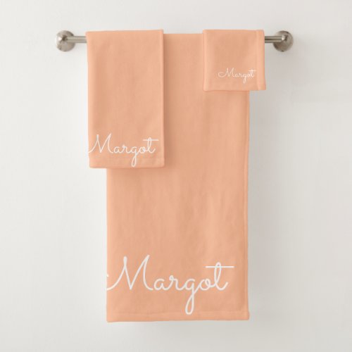Stylish monogram modern peach script   bath towel set