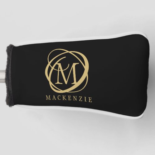 Stylish Monogram Name Black Gold Custom Golf Head Cover