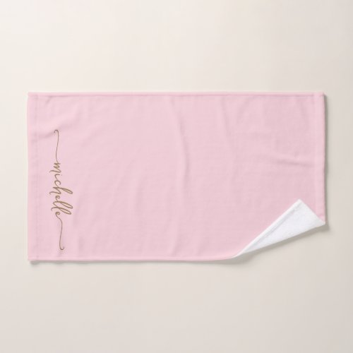 Stylish Monogram Name Script Blush Pink Gold  Hand Towel