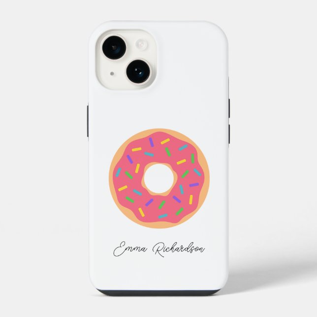 Stylish Monogram Name Script Simple Modern Donut Iphone Case (Back)