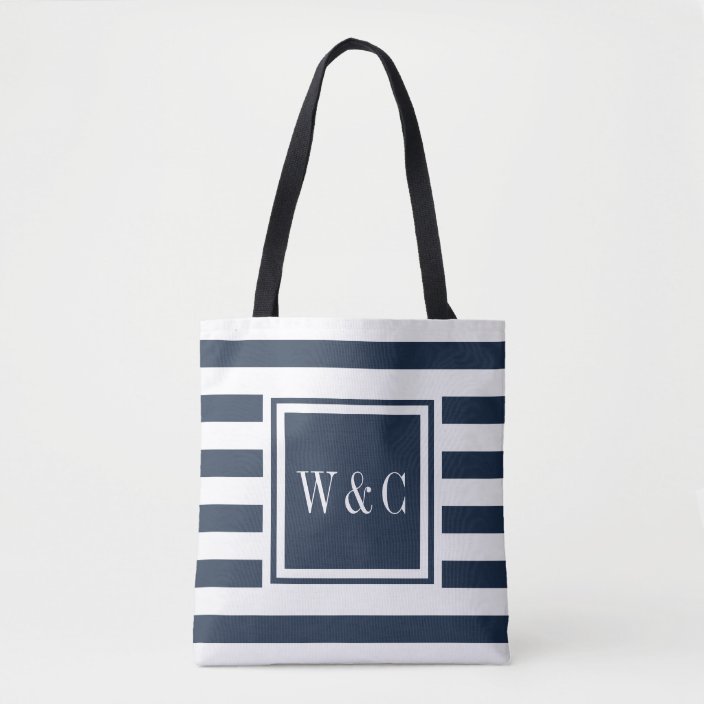 blue and white striped tote bag