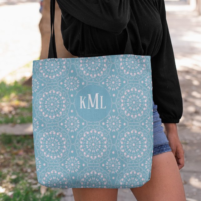 Stylish Monogram Pink and Blue Custom Tote Bag (Creator Uploaded)