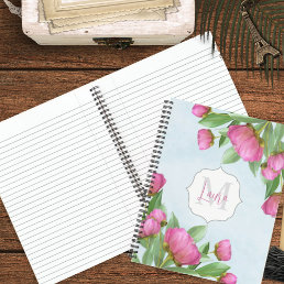 Stylish Monogram Pink Botanical Peonies Elegant Notebook