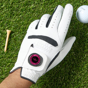 Stylish monogram pink glitter name black golf glove