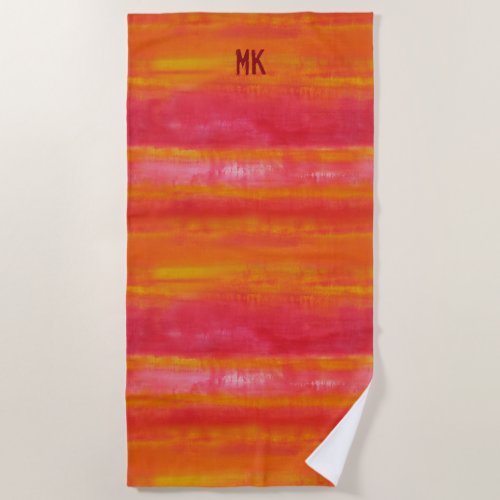 Stylish Monogram Pink Red Yellow Abstract Art Beach Towel