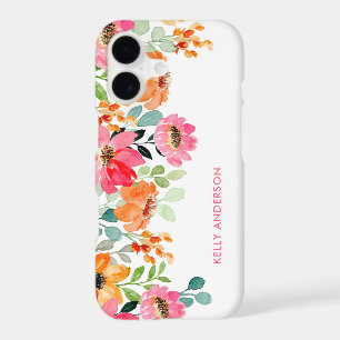 Stylish Monogram Pink Watercolor floral iPhone 17 Case
