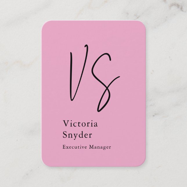 Stylish Monogram Professional Light Pink Business Card (Front)