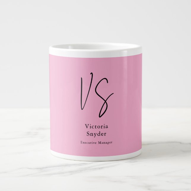 Stylish Monogram Professional Light Pink Giant Coffee Mug (Front)