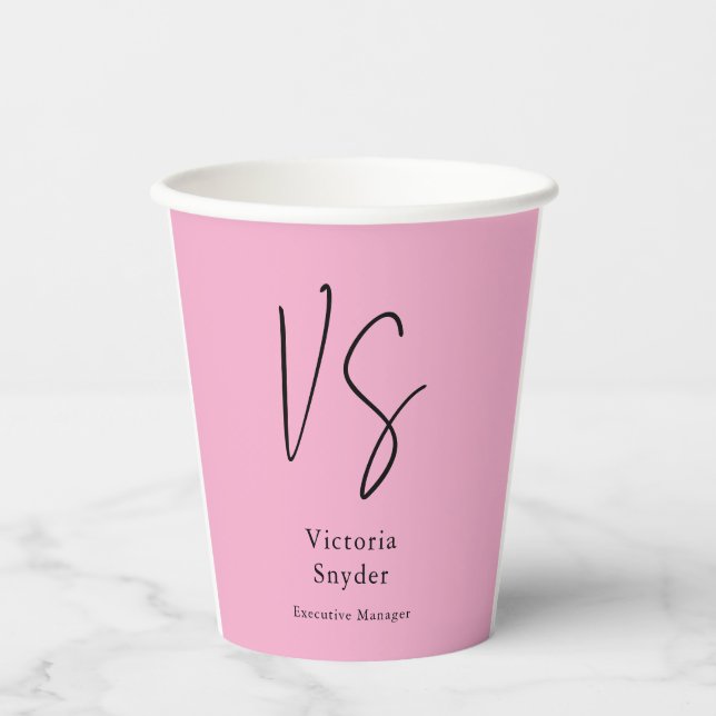 Stylish Monogram Professional Light Pink Paper Cups (Front)