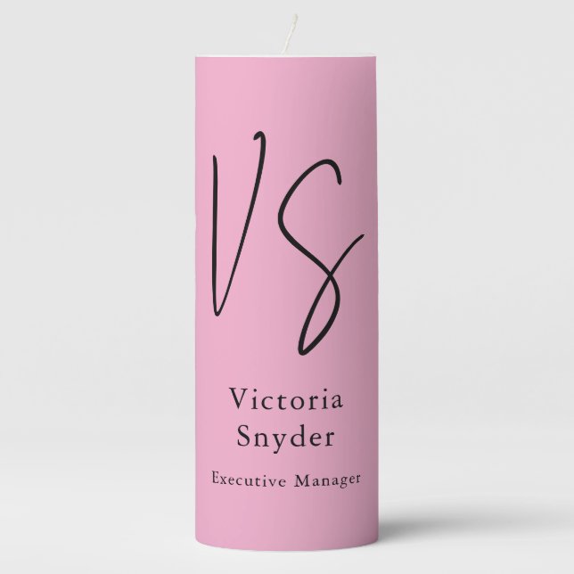 Stylish Monogram Professional Light Pink Pillar Candle (Front)