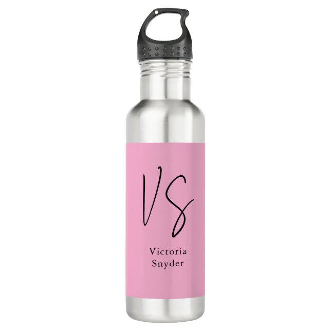 Stylish Monogram Professional Light Pink Stainless Steel Water Bottle (Front)