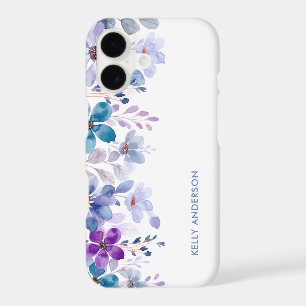Stylish Monogram Purple & Blue Watercolor floral iPhone 17 Case