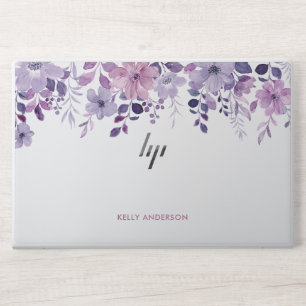 Stylish Monogram Purple Watercolor floral HP Laptop Skin