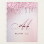 stylish monogram rose gold purple glitter  planner<br><div class="desc">Monogram stylish script lettering with an elegant pink metallic background with girly rose gold purple glitter. The text features can be customized.</div>