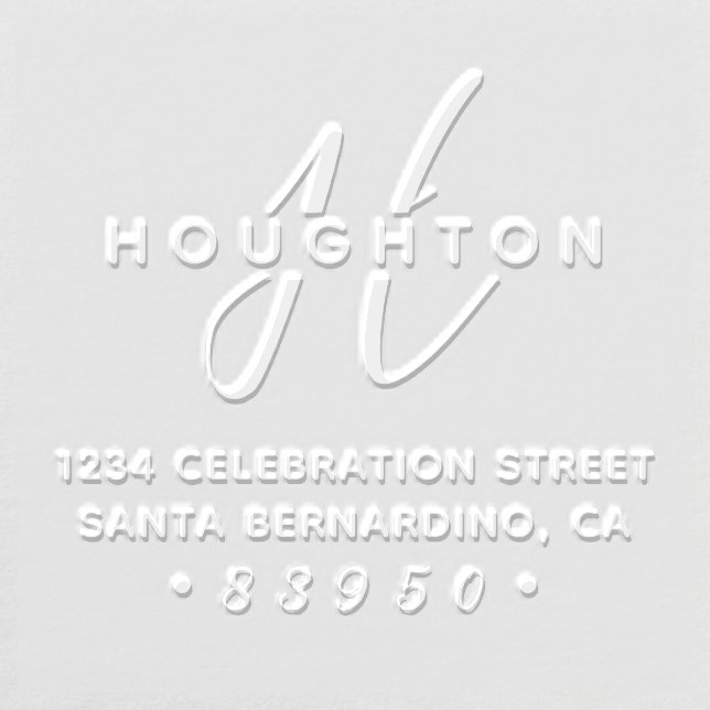 Stylish Monogram Script Family Name Return Address Embosser (Design)