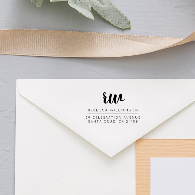 Stylish Monogram Script Name Return Address Rubber Stamp (Creator Uploaded)