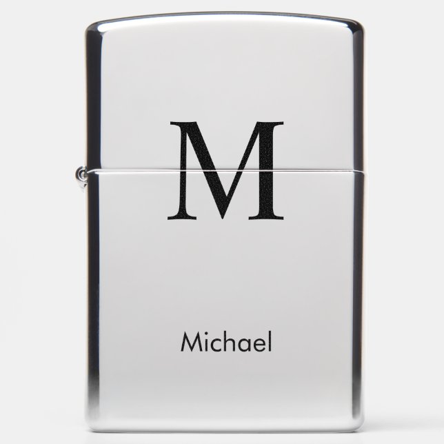 Stylish Monogram Silver Chrome Zippo Lighter (Front)