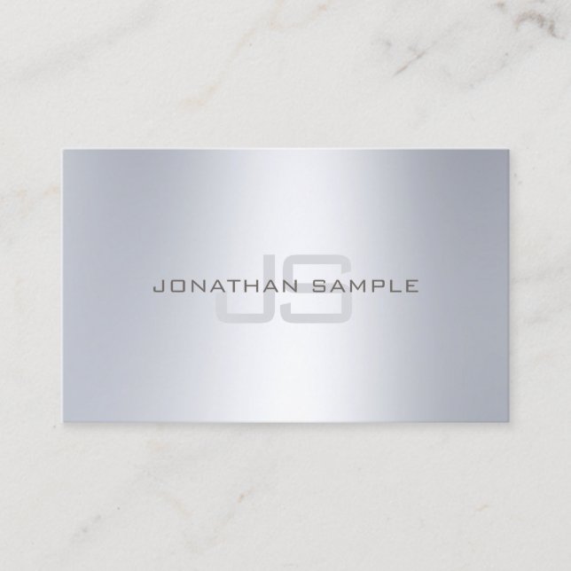 Stylish Monogram Silver Look Simple Plain Luxury Business Card (Front)