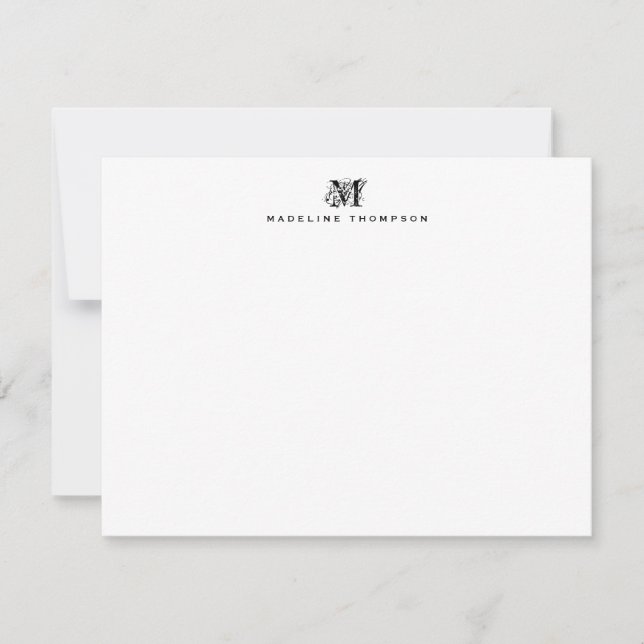 Stylish Monogram Simple Black Note Card (Front)
