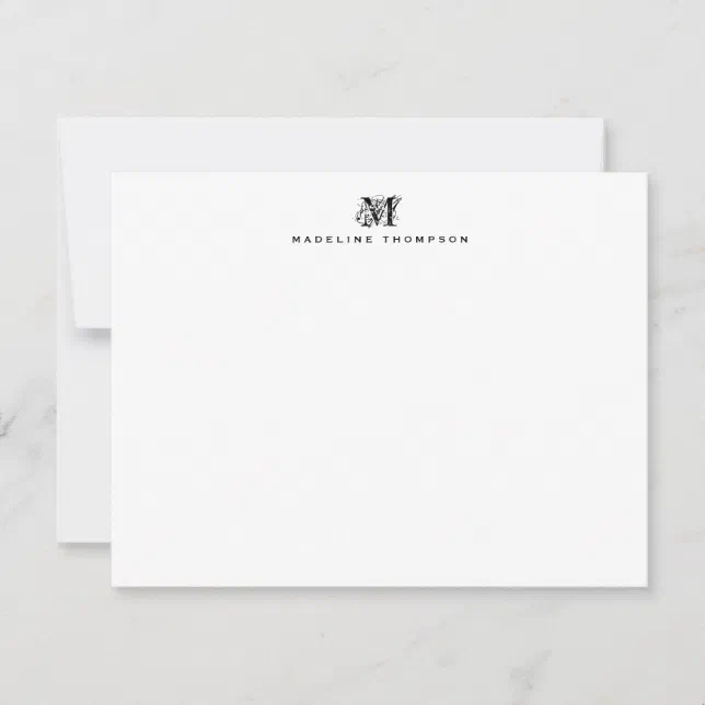 Stylish Monogram Simple Black Note Card | Zazzle