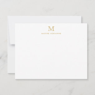 Stylish Monogram Simple Formal Elegant Faux Gold Note Card