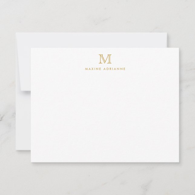 Stylish Monogram Simple Formal Elegant Faux Gold Note Card (Front)