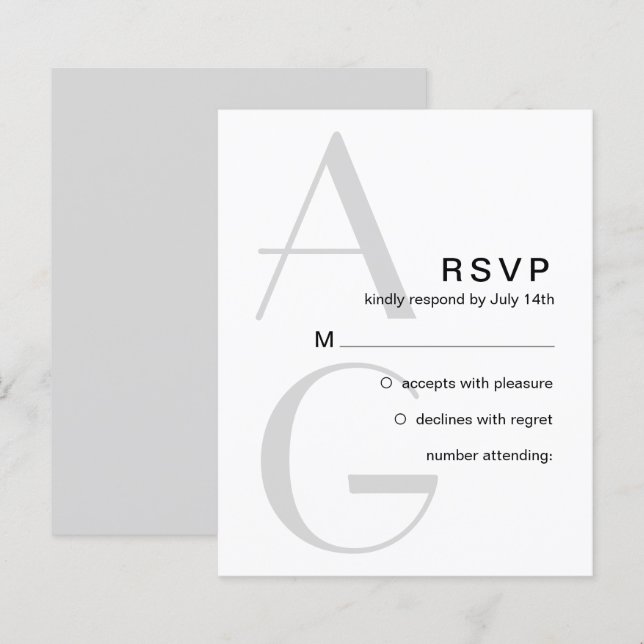 Stylish Monogram. Simple modern wedding RSVP (Front/Back)
